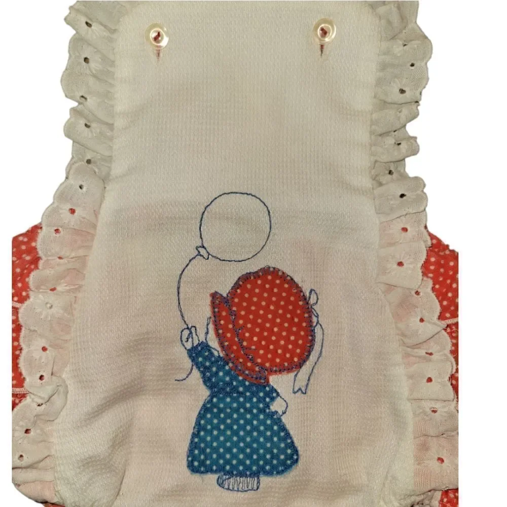Vintage Baby Eyelet Embroidered Ruffle Bottom Bubble Romper 9m